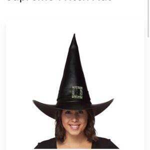 NEW Black Witch Hat with Gold Buckle - Faux Leather-like Material
